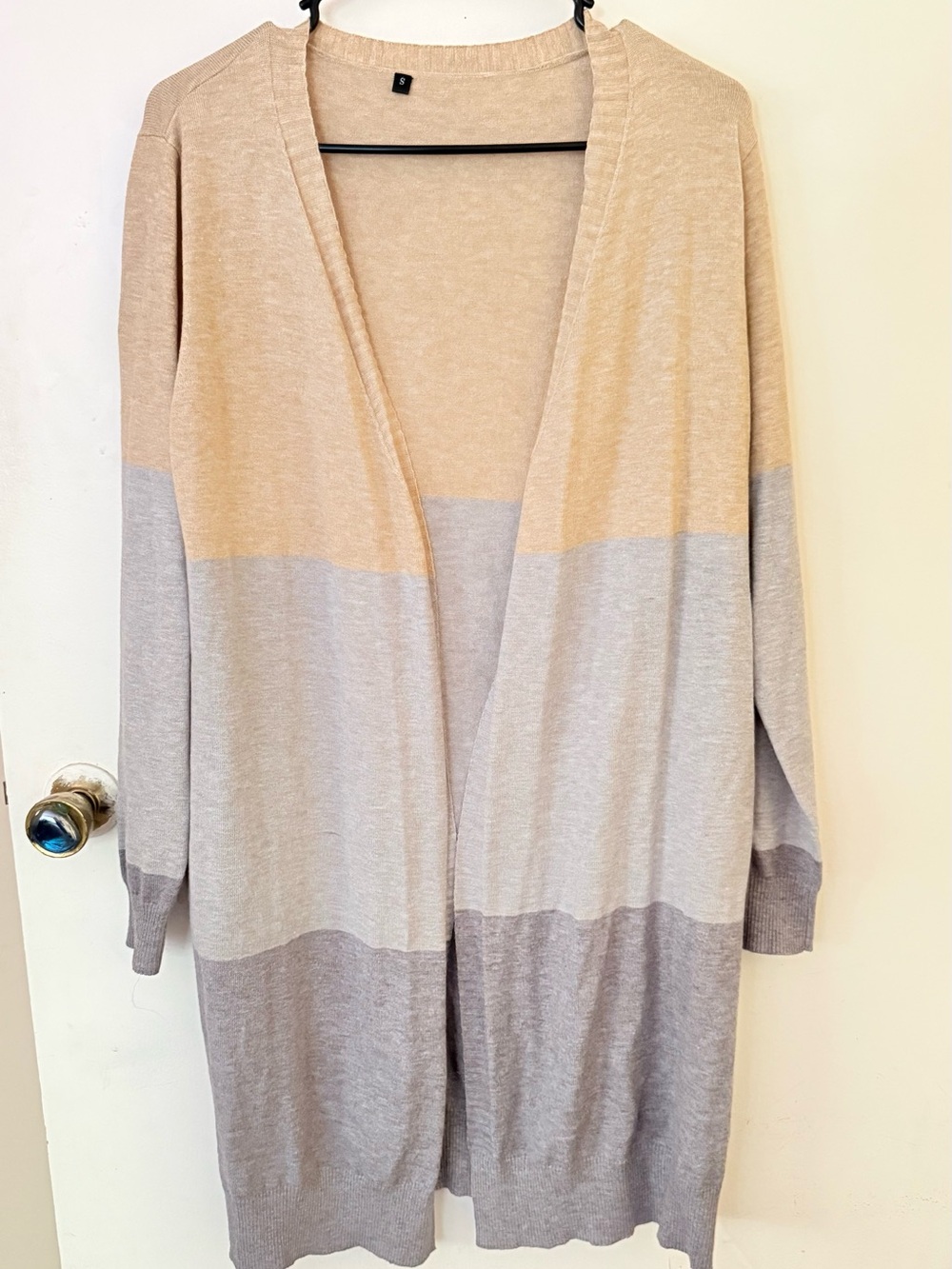 Super soft Light Beige and Gray Colorblock Open-Front Women’s Cardigan